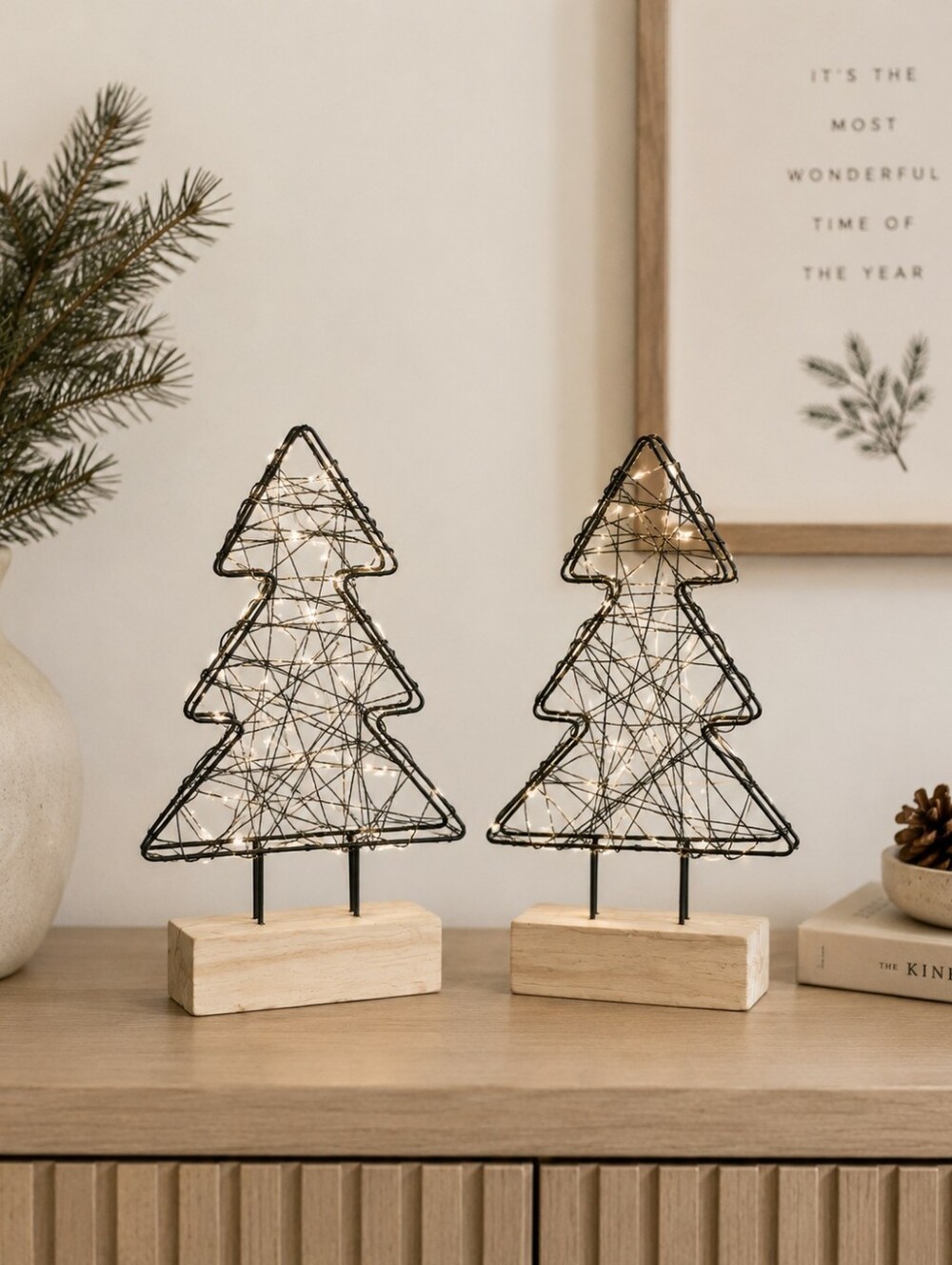 Set Of 2 Wire Christmas Tree Lighted Decor